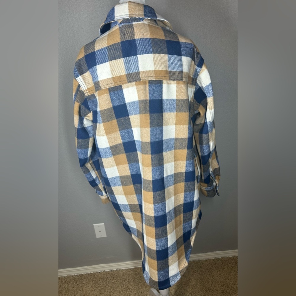 Old Navy Blue Tan White Plaid Utility Shacket Jacket Gorpcore Cabincore Size M - Picture 5 of 12